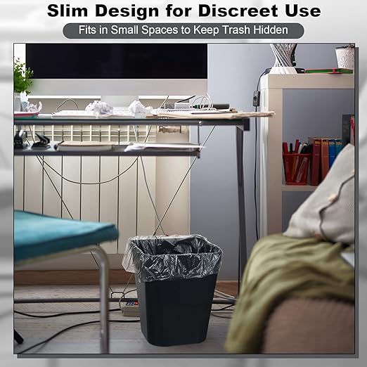 Eccliy 6 Pack Plastic Trash Can with 3 Rolls of Trash Bags Small Wastebasket Garbage Bin Container for Bathroom, Bedroom, Home Office, Living Room, Kitchen (Black)