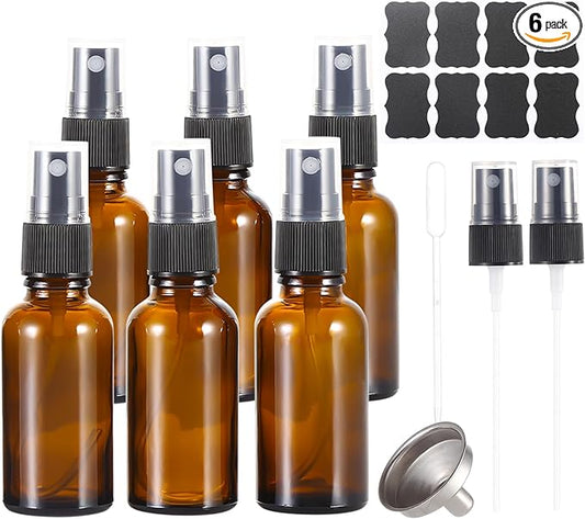 1 oz ml Amber Glass Spray Bottles,Small Empty Fine Mist Refillable Travel Spray Bottle for Cleaning,Perfume,Aromatherapy,Cosmetic Sprays,Hair,Essential Oils with Fine Mist Dispenser（6 Pack）