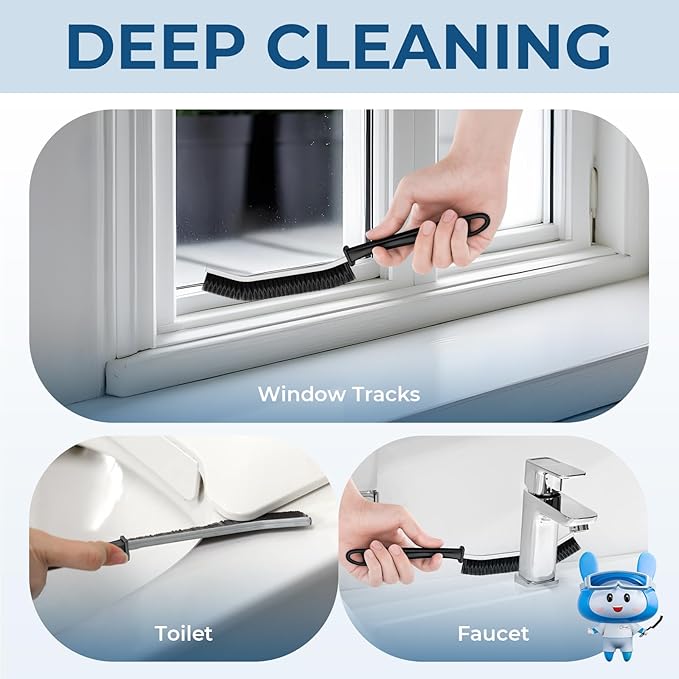 Crevice Cleaning Brushes, Scrub Brush for Hard to Reach Small Space, Home Essentials, Cleaning Supplies, Cleaning Tools for Household Use, Bathroom, Shower, Kitchen, Window, Toilet (2, Black)