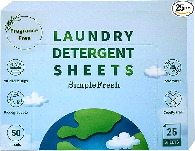 25 Laundry sheets (50 loads), fragrance free product - Laundry Detergent Sheets, Eco-Friendly, Plant-Based, Hypoallergenic, No Plastic Jug Kindly (Fragrance Free)