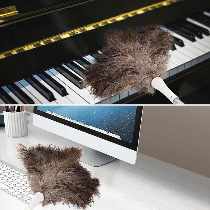 Ostrich Feather Duster Pole 28 to 72 Inch,Extendable Feather Duster Used for Home Cleaning Ceilings Furniture Fans