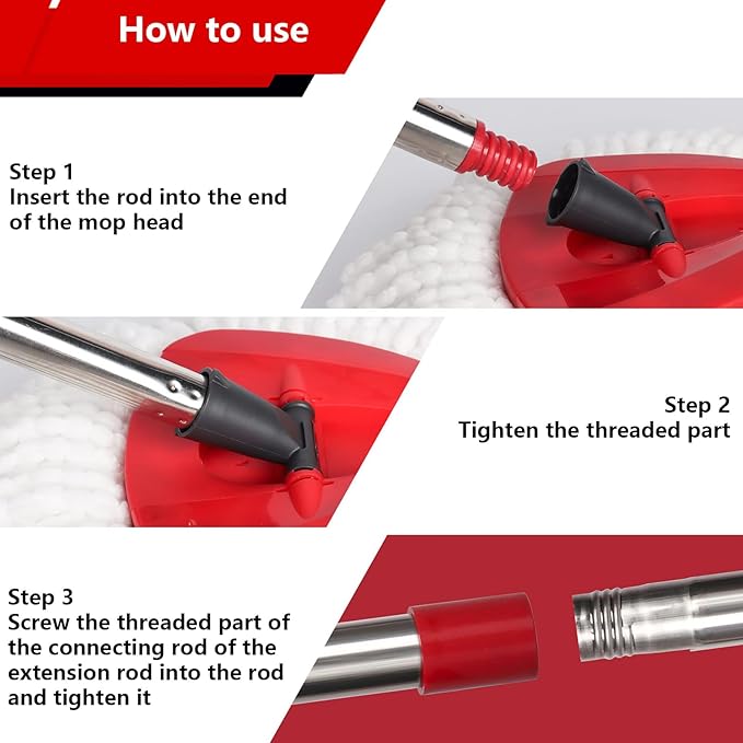 Mop Handle Replacement,4 Section Compatible with O-Cedar Spin Mop Refills 30"" to 58"" with 1 Mop Head Basee Fits O-Cedar EasyWring 1 Tank Spin