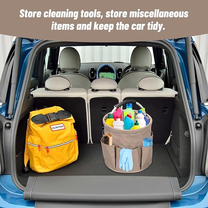 Cleaning Caddy with Handle, 17L Cleaning Supply Caddy Foldable Bucket Organizer Cleaning Products Organizers Cleaning Tools Bag 4.5 Gallon (Khaki)