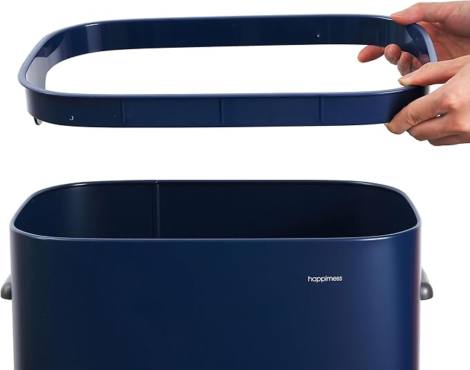 happimess HPM1017J Tammi Kitchen 14.5-Gallon Slim Metal Push Button Trash Can for Home, Kitchen, Laundry Room, Office, Bedroom, Bathroom, Denim Blue