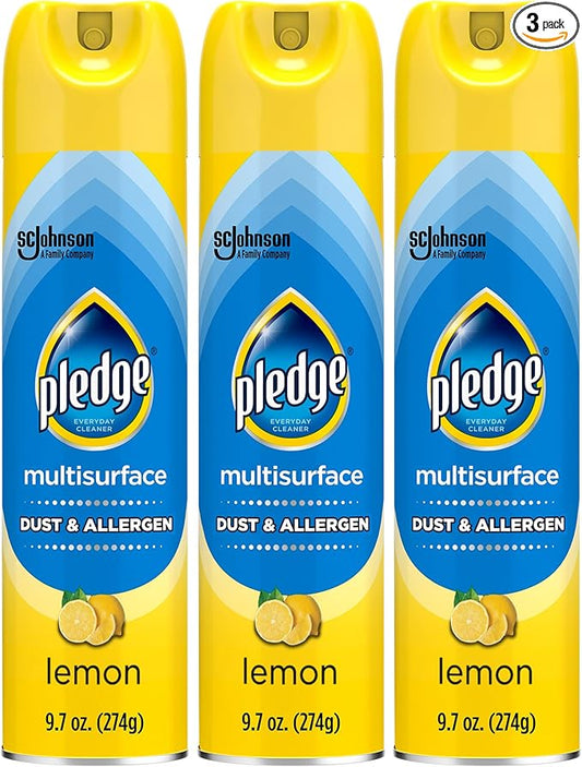 Pledge Dust & Allergen Multisurface Cleaner, Aerosol Spray, Lemon Scent, 9.7oz (Pack of 3)