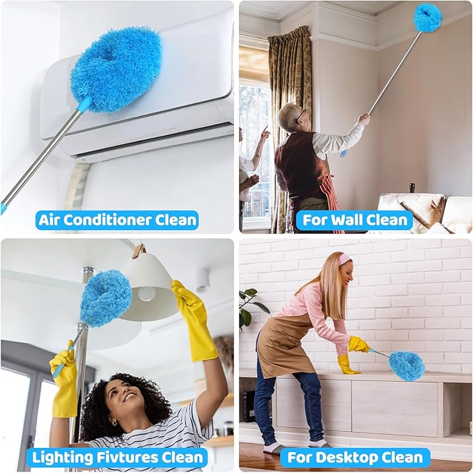 8 Pack Ceiling Fan Cleaner Duster 2 Size Reusable Microfiber Ceiling Fan Cleaner Duster with Extendable Long Handle 6 to 30 Inch for Cleaning Walls Bookshelves Door Window Top