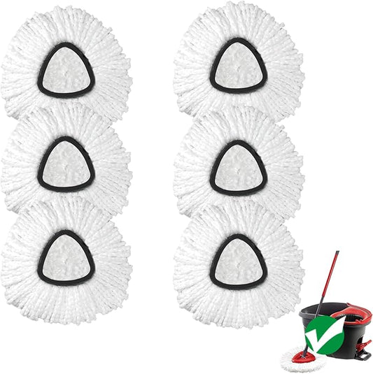 Mop Replace Head, 6 Pack Spin Mop Replacement Head Easywring 1-Tank System, Easy Cleaning, Microfiber, Machine Washable