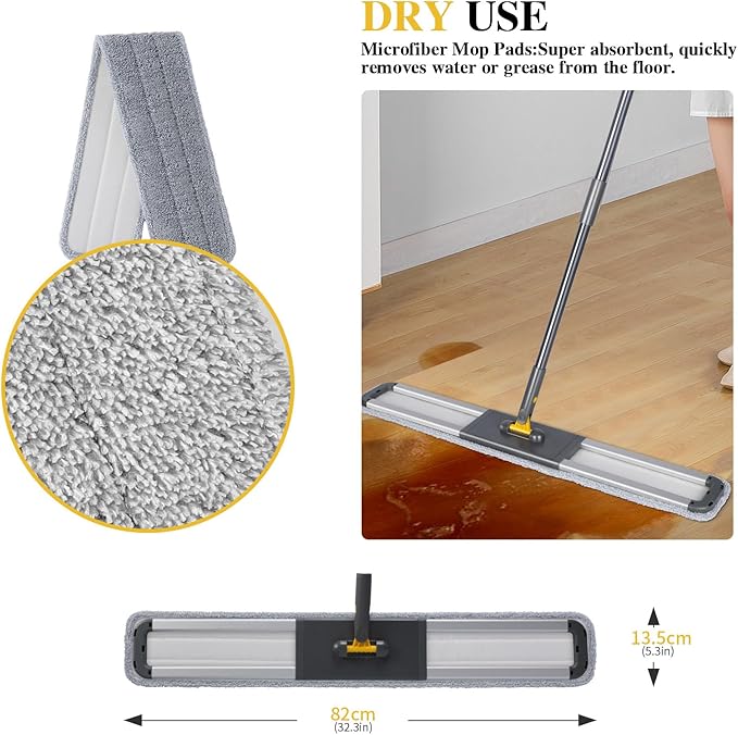 Masthome 36" Commercial Mop, Heavy Duty Industrial Floor Mop with 3 Microfiber Pads, 60" Adjustable Large Dust Mop,Wet Dry Flat Mops for Office Garage Warehouse Factory Mall