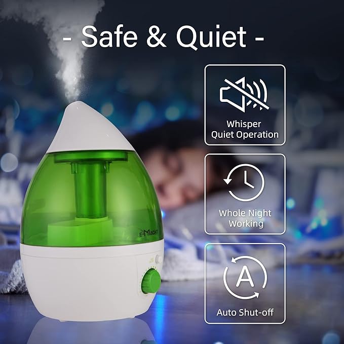 Cool Mist Humidifier for Bedroom & Small Rooms, Quiet 360° Rotation Nozzle, Adjustable, Night Light & Auto Shut-Off, Ideal for Office, Nursery & Plants