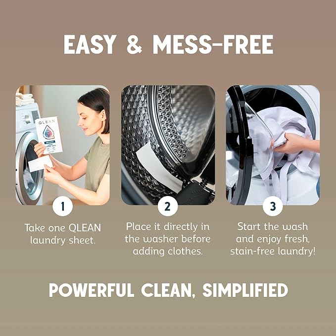 QLEAN Laundry Detergent Sheets (Travel Size 10 Loads) – Travel Laundry Detergent Sheets for Sensitive Skin, Unscented Fragrance Free Eco-Friendly Laundry Soap, HE & Standard Washer Safe, Stain Remover