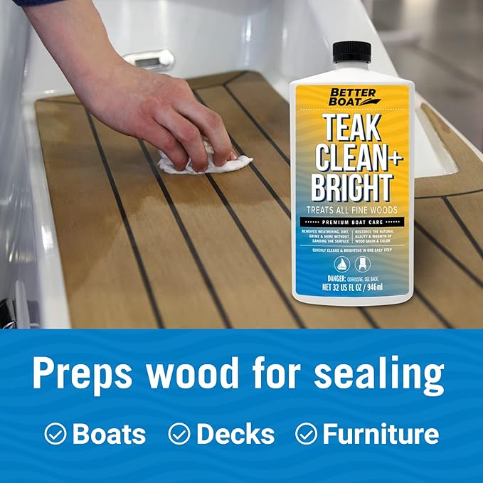 Teak Cleaner and Brightener for Wood, Teak Oil or Sealer for Boats, Indoor Furniture, Shower Stools, and Outdoor Wood Furniture Restorer for Stains