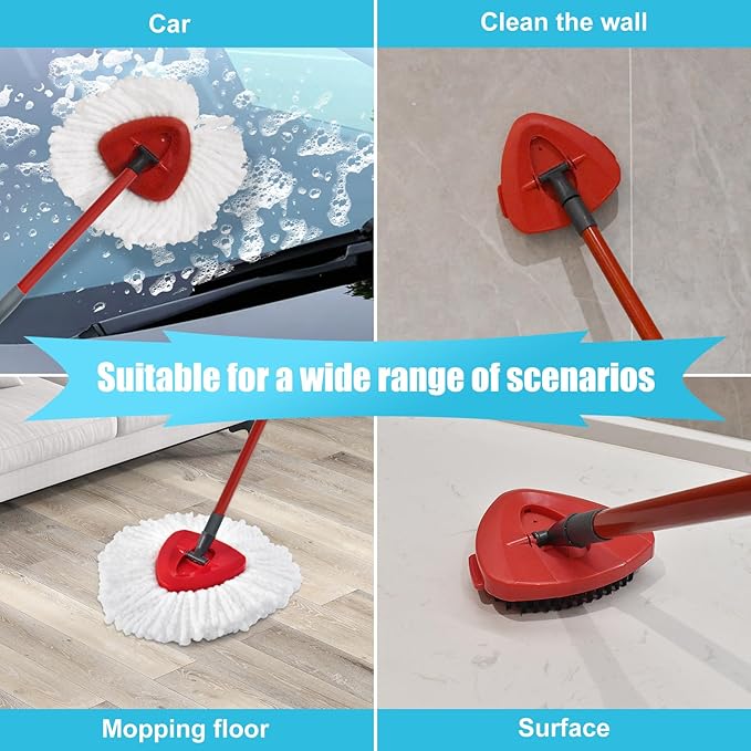 Spin Mop Replace Head, Base, Replacement Handle for OCedar EasyWring 1 Tank System 2 Microfiber Refills, 4-Section Sturdy Iron 30-58in Handle, Mop Head Base and Scrubber