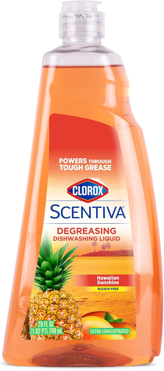 Clorox Scentiva Liquid Dish Soap, Hawaiian Sunshine Scent - Dishwashing Detergent Cuts Through Grease - A Powerful Clean You Can Trust, 26 Fl Oz - 6 Pack