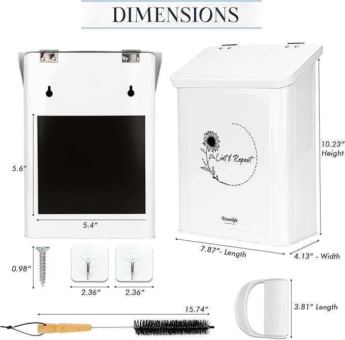 Knowstyle Metal Magnetic Lint Bin for Laundry Room Decor - Laundry Room Trash Can with Dryer Lint Brush for Dryer Vent – Metal Laundry Lint Bin with Clothes Lint Roller