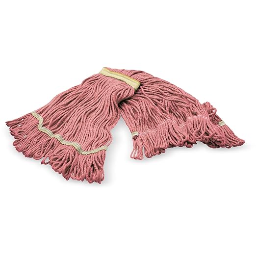 SPARTA Flo-Pac Acrylic Mop Head, Loop-Ended, Narrow Band with 1" Yellow Band for Organized Cleaning, Small, Red