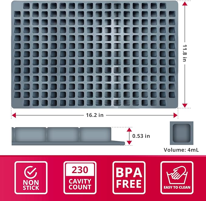 Silicone 4ml Square Candy Molds for Chocolate, Gummy & Baking | 230 Cavities Confectionery Molds | Food-Grade, BPA-Free Silicone for Homemade Treats & Desserts