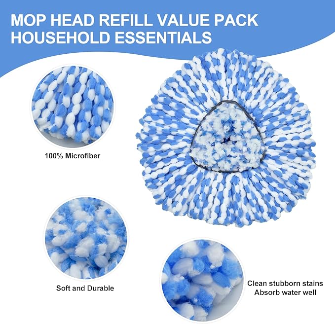 Spin Mop Replace Head, Base, Scrubber, Mop Handle for OCedar RinseClean 2-Tank System, Include 2 Microfiber Mop Refills, 1 Mop Handle, 1 Base and 1 Scrub Brush for Dry Wet Use Floor Deep Cleaning