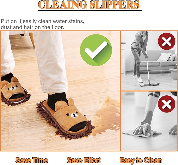 Liitrton 1 Pair Detachable Mop Slippers Shoes Microfiber Chenille Soft Comfortable Dust Dirt Hair Cleaner (Coffee)