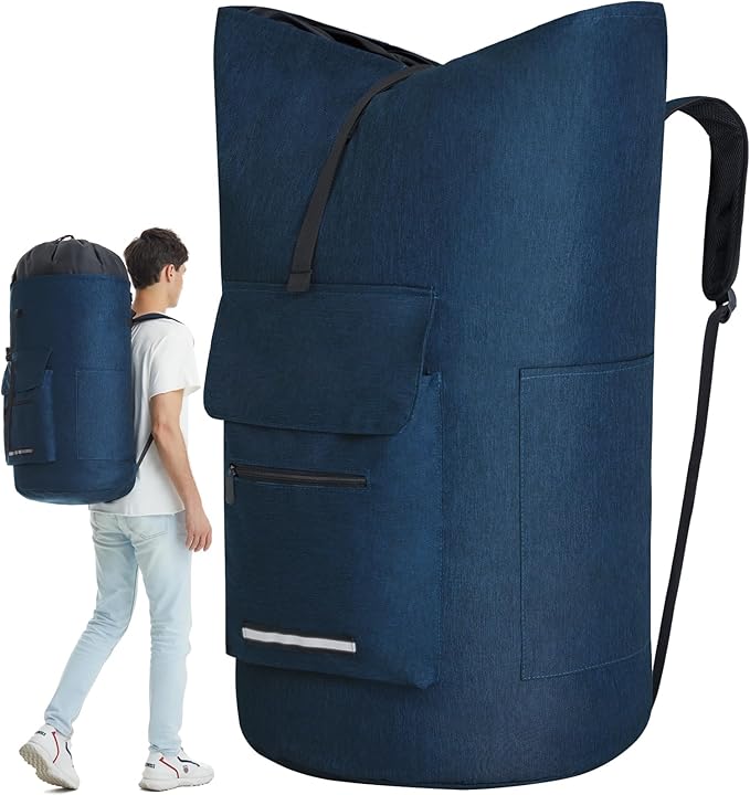 Laundry Backpack Heavy Duty, 115L Extra Large Laundry Bag with Straps, Dorm Room Essential for Guys, Backpack Laundry Bags with 4 Pockets, Laundry Hamper Bags for College Dorm, Apartment, Laundromat