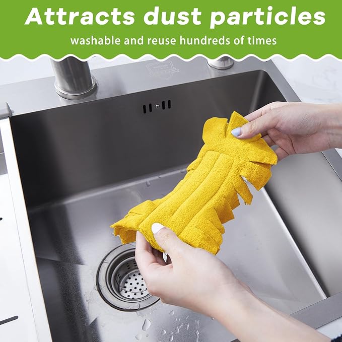 Zubebe 12 Pcs Duster Refill Reusable Fleece Duster Refills Feather Flat Dusters Multi Surface Washable Cleaning Pads Tools for Home, Blinds, Car, Pet, Furniture, Fans (Yellow)