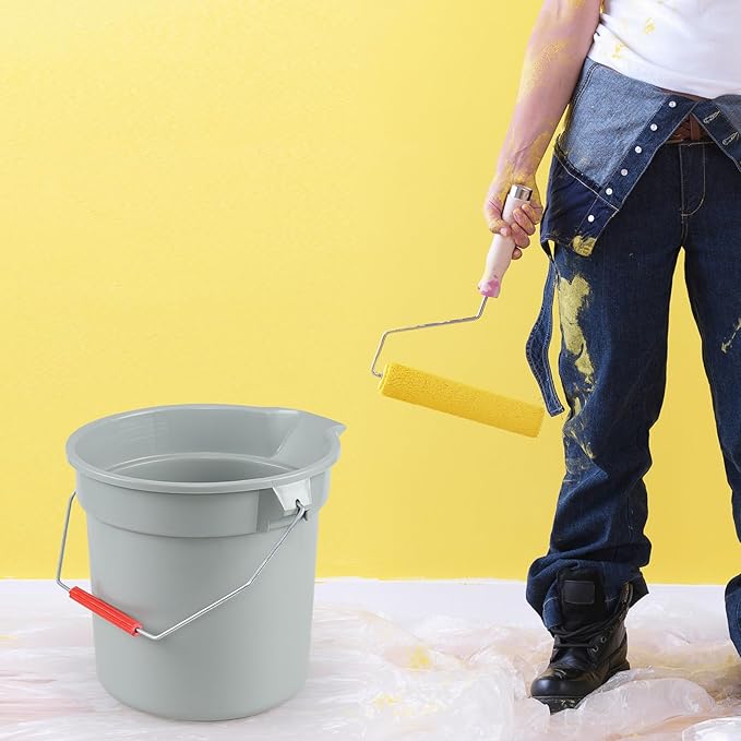 4 Pack Round Utility Bucket with Spout and Handle, 14 Quart Commercial Plastic Cleaning Pail, Grey