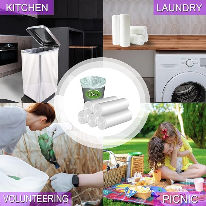 Trash Bags 13 Gallon Tall Kitchen Garbage Bags, Inwaysin Recycle Bags, Biodegradable White Trash Bags, 75ct
