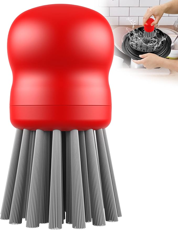 Mini Dish Brush for Cleaning Chicken Shredder, Palm Brush Dish Scrubber with Ergonomic Grip, Kitchen Brush for Washing Dishes, Pans, Pots, Sink, 1 Pack (Red)