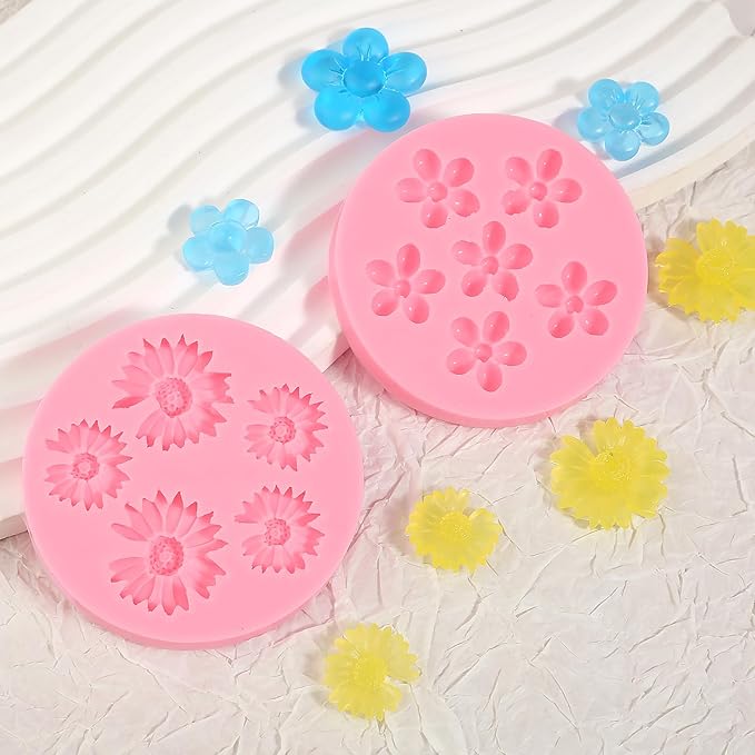 5 Pcs Flower Silicone Molds, Daisy Chocolate Fondant Mold, for Cupcake Toppers, Wedding Cake Decorations, Cookie Candy Dough Flower Paste Resin Ornaments Desktop Decoration Clay Modeling