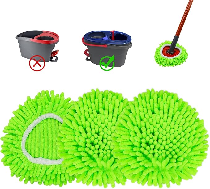 Mop Heads Replacements,Mop Replace Heads Compatible with Ocedar RinseClean 2-Tank Spin Mop,Reusable Mop Head for Wet/Dry,3 Pack Chenille&Microfiber Dust Mop Refills for Multi-Surface Floor Cleaning