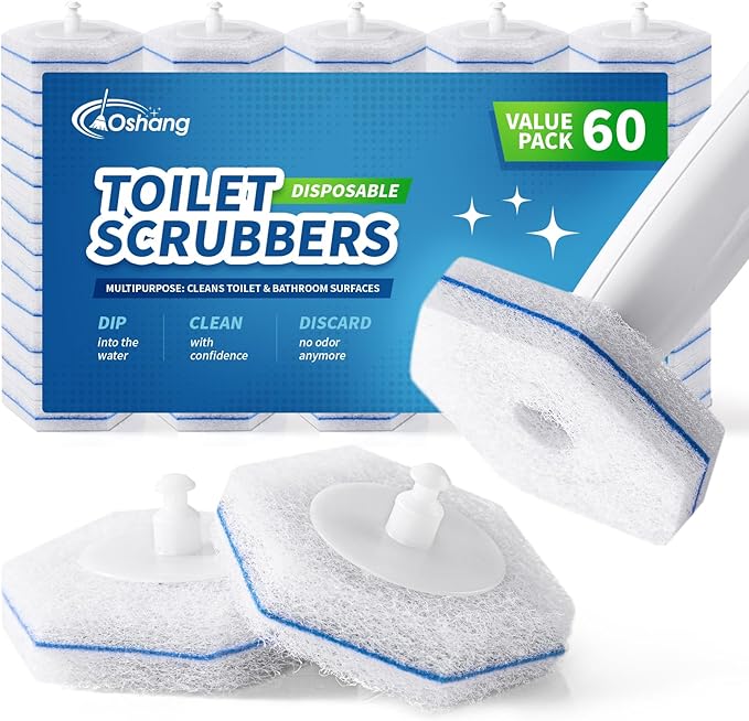 oshang Toilet Cleaner Refills, Toilet Refill Pads, Disposable Toilet Brush Heads for Toilet and Bathroom Cleaning, Compatible with Clorox Toilet Brush (60 Count)