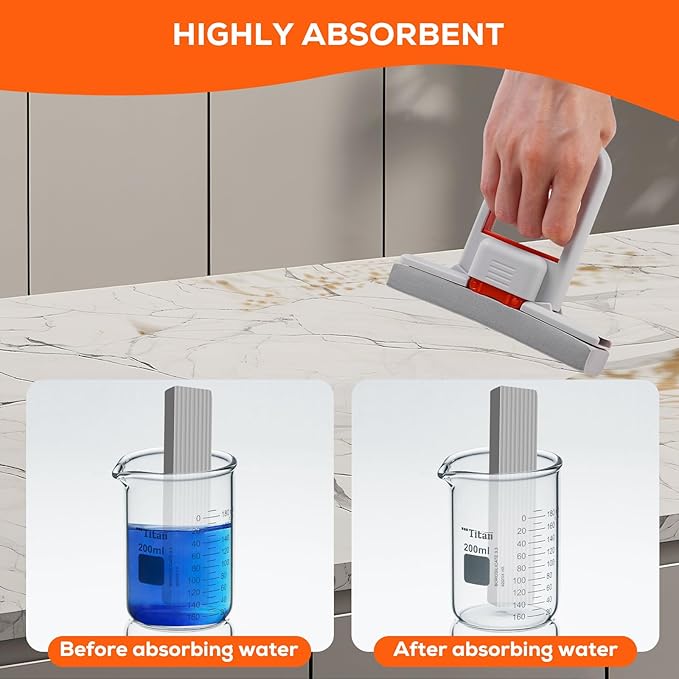 Sponge Mop - Self Squeezing Mini Mop for Small Spaces, Foldable Desktop Hand Mop for Kitchen Counter, Sink & Tight Spots - Wet/Dry Cleaning Power（1 Handle + 2 sponges）