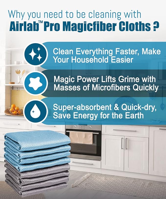 Streak Free Miracle Cleaning Cloths Easy Clean Nanoscale, Pack of 8, 12'' x 16'', Microfiber Polishing Windows Glass Lint Free Rags Stainless Steel Car Kitchen Reusable