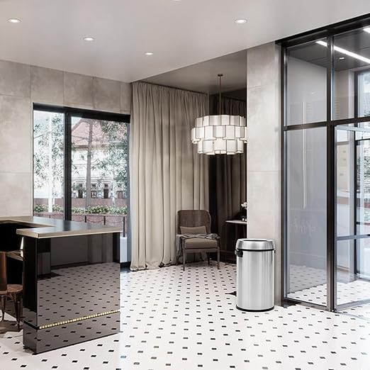 Garvee 17 Gallon Trash Can, Fingerprint-Proof Stainless Steel Swing Top Garbage Can, Heavy Duty Commercial Round Trash Bin with Swing Lid for Restaurant, Home, Office, Silver