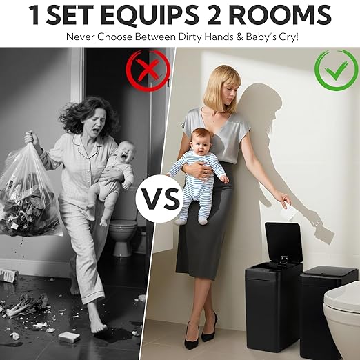 2 Pack Automatic Trash Can Touchless with Lid – 2.5 Gallon Slim Bathroom Trash can，Ideal for Kitchen, Bedroom, Living Room & Office (Black)