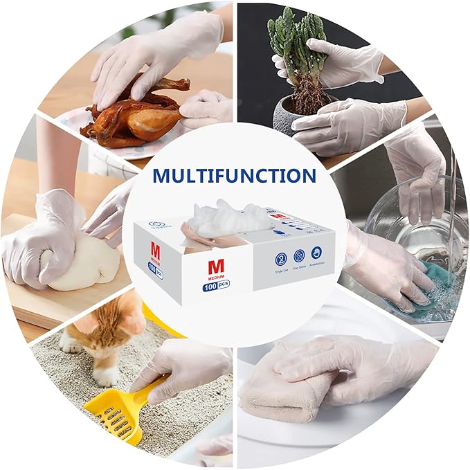 squish Disposable Gloves, 4 mil Clear Vinyl Gloves Latex Free Powder-Free Health Glove Cleaning Rubber Glove for Kitchen Cooking Cleaning Food Handling, 200PCS/Box, Medium