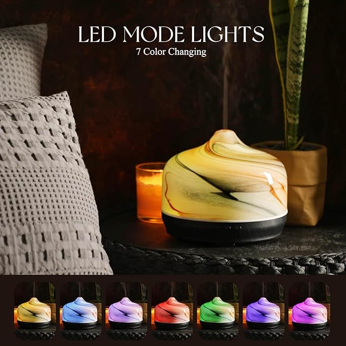 Porseme 500ml Glass Essential Oil Diffuser Aromatherapy Ultrasonic Cool Mist Humidifier 15-21 Running Hours Waterless Auto-Off Air Diffusers for Sleeping Yoga Office Working Spa and Rest (Jupiter)