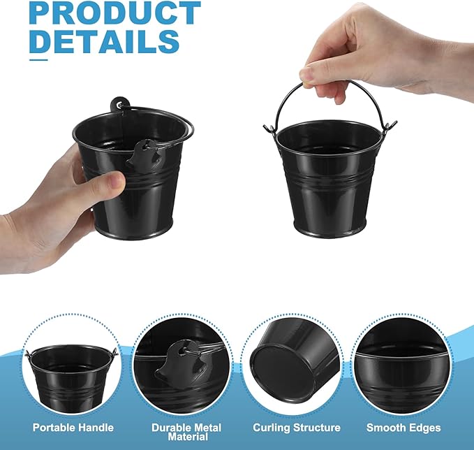 PATIKIL 2.7"x2.3" Small Metal Buckets with Handle, 12 Pcs Mini Galvanized Bucket Colorful Easter Buckets for Crafts Party Favors Decoration, Black
