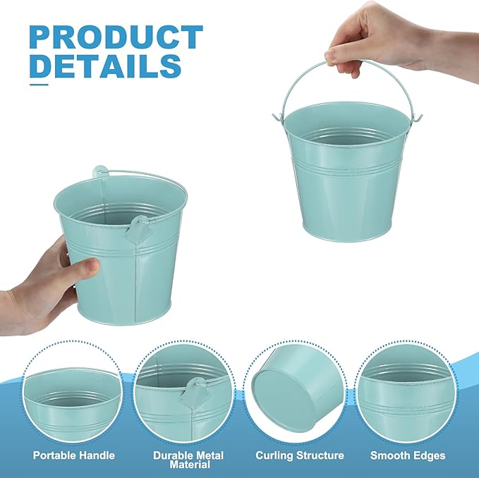 PATIKIL 5.1"x4.7" Small Metal Buckets with Handle, 12 Pcs Mini Galvanized Bucket Colorful Easter Buckets for Crafts Party Favors Decoration, Dark Blue