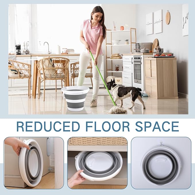 Pickmesh 4 Pcs Autumn Camping Collapsible Bucket, Small Cleaning Bucket with Handle 2.6 Gallon (10l) for Household Outdoor Car Washing Portable Camping Beach Sand Tub(Gray)