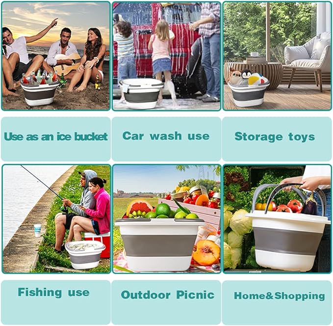 2 Pack Large Collapsible Mop Bucket 4.2 Gallon(16L) with Handle for House Cleaning, Space Saving Outdoor Multiuse Foldable Water Pail for Camping, Fishing, RV(2, Blue)