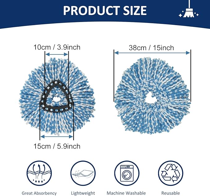 2 Pack Mop Head Replacement Compatiable with Oceda EasyWring,Mop Refill Replace Head for EasyWring Spin Mop 1 Tank Systerm - Microfiber, Easy to Replace,Deep Floor Cleaning and Machine Washable