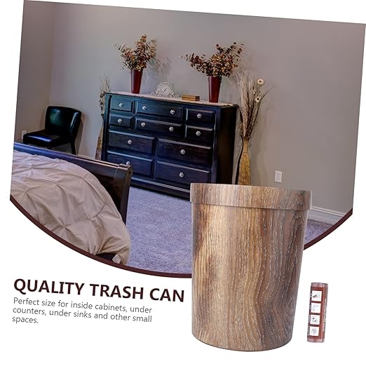Mobestech 13 Gallon Brown Polypropylene Trash Can with Wood Grain Design
