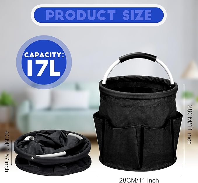 Cleaning Caddy for Cleaning Supplies,17L Cleaning Supply Caddy with Handle Foldable Cleaning Supplies Organizer Bucket Cleaning Products Organizers for Home, Garden (Black)