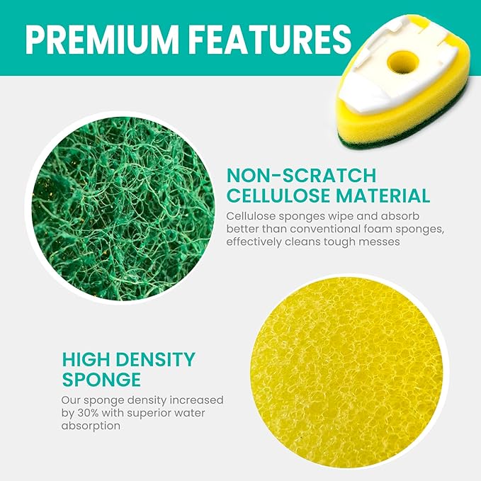 HELIME Dishwand Handle with 5 Heavy Duty Sponge Refills,Dish Wand Refill with Hole,Non-Scratch Dishwashing Brush with Soap Control Dispenser, Leak-Proof Kitchen Scrubber for Pans,Dishes,Scrub Clean