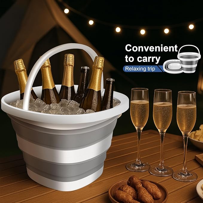 1Pack Collapsible Bucket 2.6Gal (10L) - Folding Bucket for Camping, Car Wash, Gardening, Cleaning & Outdoor | Portable Space-Saving Design with Handle, Easy to Carry & Store