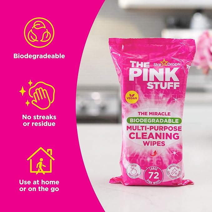 Stardrops The Pink Stuff Miracle Multi-Purpose Cleaning Wipes – 216 Count – Tough on Grease, Grime, and Dirt – All-Purpose Cleaner for Kitchen, Bathroom, and More