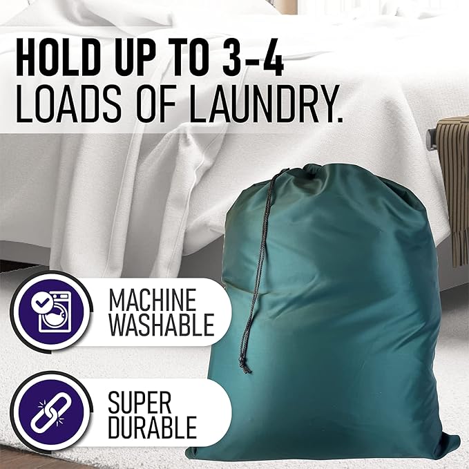 Laundry Bag with Locking Closure Drawstring – Extra Large Heavy Duty 100% Nylon, Large & Foldable Clothes Sack – Lightweight Dirty Laundry Organizer for Travel, Dorm, Gym – L 40" x H 50" (GREEN)