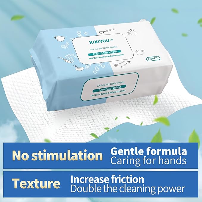 Reusable Dry & Wet Dish Soap Foam Wipes - Multi-Purpose Cleaning Towels for Kitchen, Bathroom, Travel | No Water Needed, Eco-Friendly, Reaches Hard-to-Clean Areas (60 Pack)