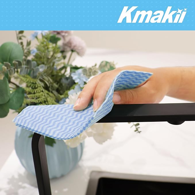 KMAKII Reusable Heavy Duty Cleaning Cloths – Multi-Purpose Dish Towels & Wipes for Kitchen & Home, Super Absorbent, 12 x 12 in (30 x 30 cm), Blue, 50 Pack