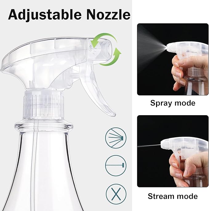 Plastic Spray Bottles Empty Spray Bottle 28.4oz Heavy Duty Spraying Bottles Mist/Stream Water Bottle for Cleaning Solutions, Plants, Pet, Essential Oils, Hair (Clear4)